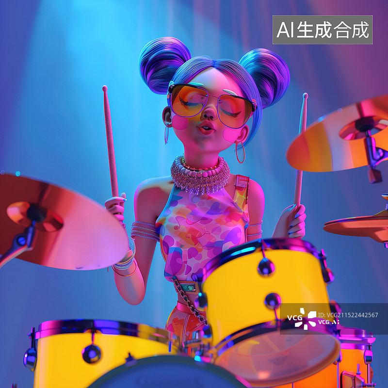 【AI数字艺术】在音乐会上打鼓的女人图片素材