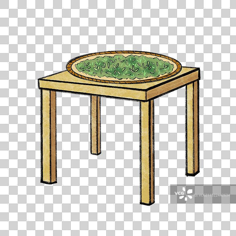 中国风水彩画红茶绿茶普洱茶制作过程与饮茶插画元素图片素材