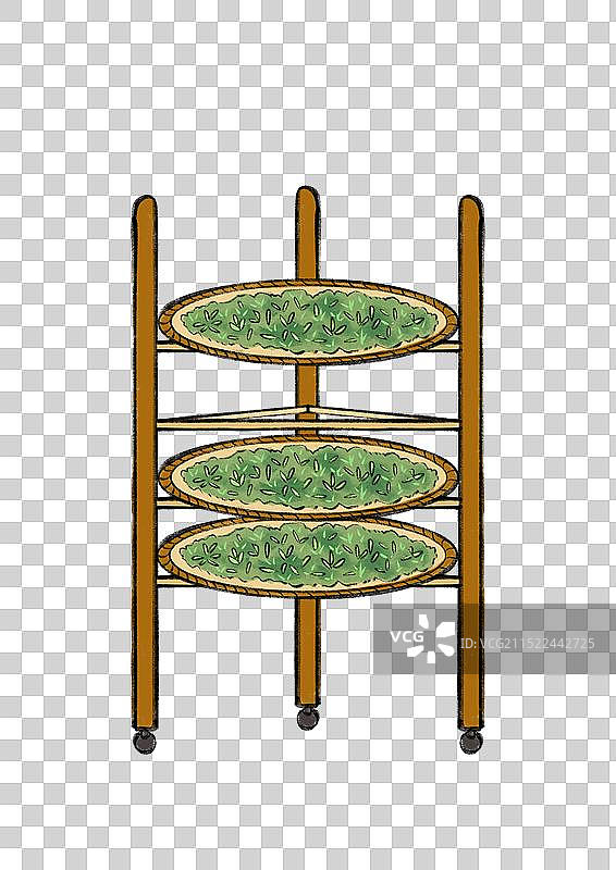 中国风水彩画红茶绿茶普洱茶制作过程与饮茶插画元素图片素材