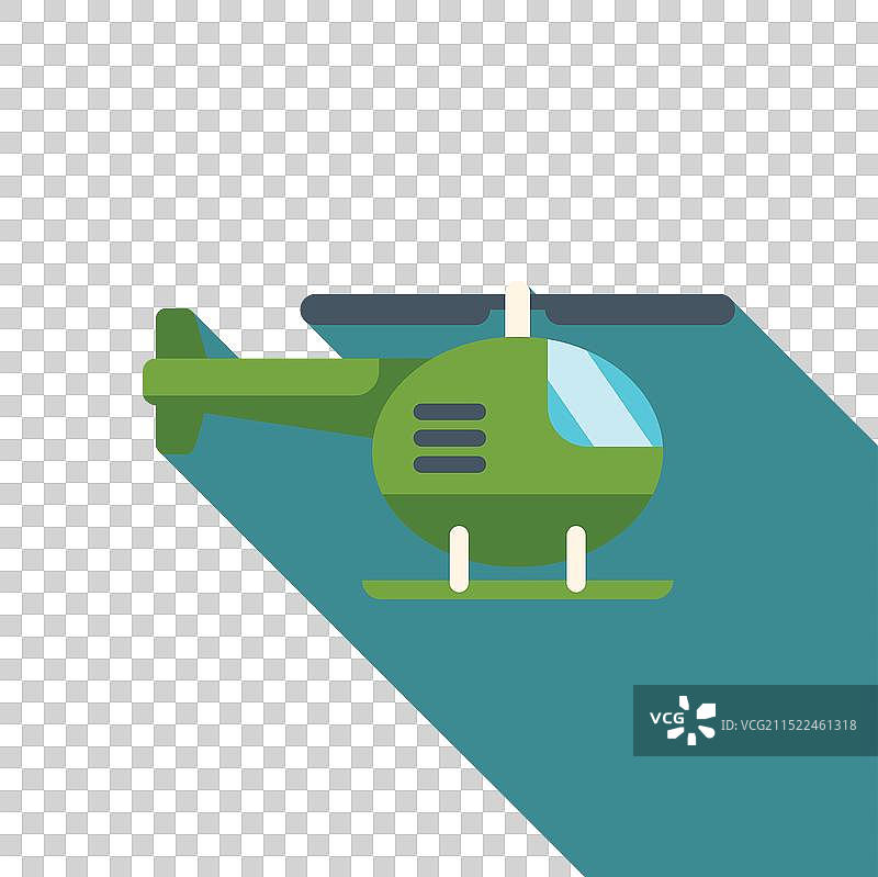 飞行的绿色直升机与长长的影子图片素材