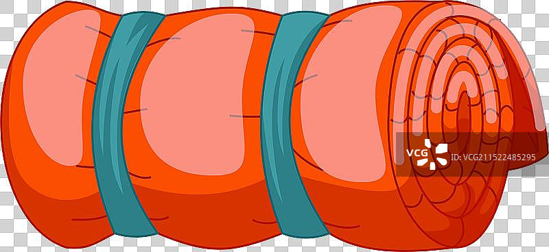 用于露营旅游的橙色卷起睡袋图片素材