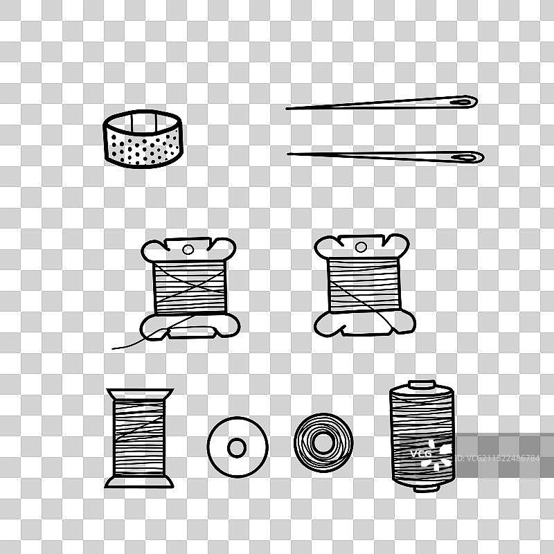 不同线轴针线缝纫套装图片素材