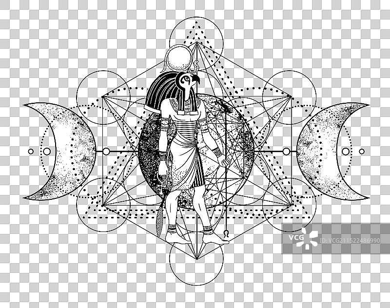 带有埃及符号翅膀的神圣几何图片素材