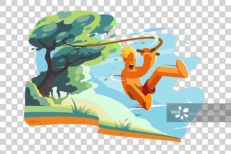 男孩在水上荡秋千图片素材