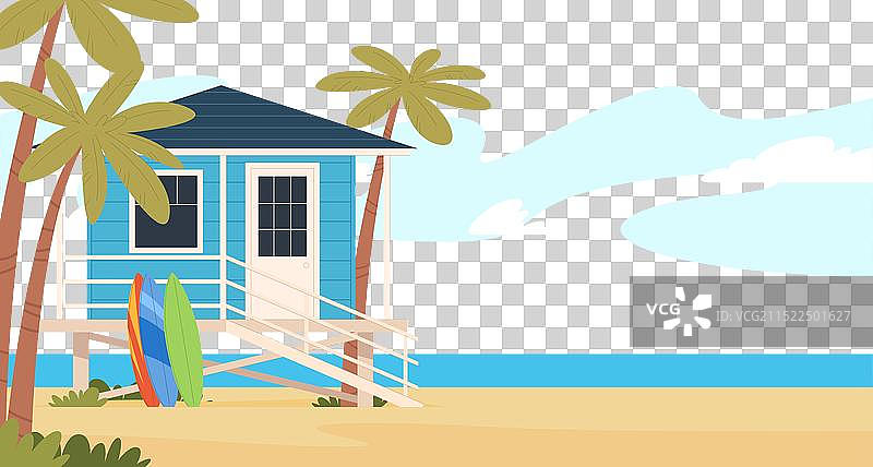 热带岛屿上的海滩小屋简易别墅图片素材