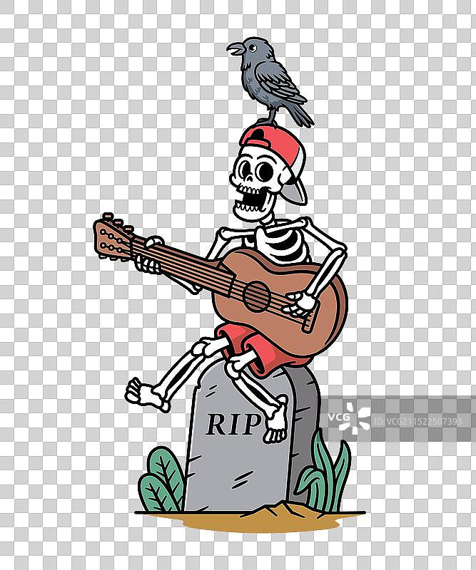 在墓地弹吉他的骷髅图片素材