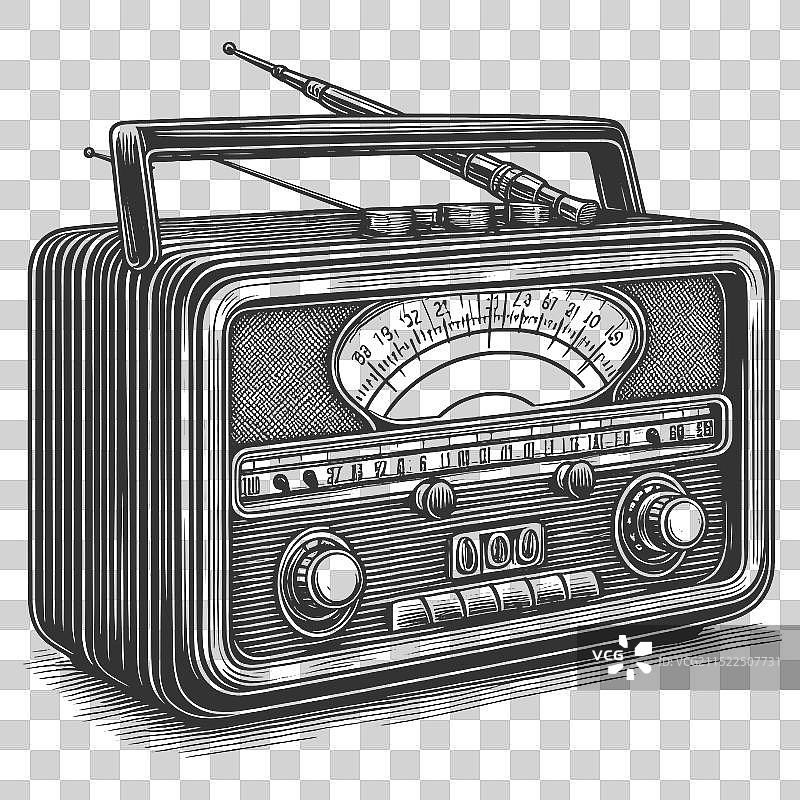 复古收音机雕刻草图图片素材