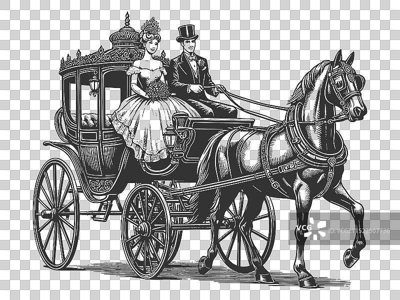 乘坐马车的婚礼夫妇图片素材