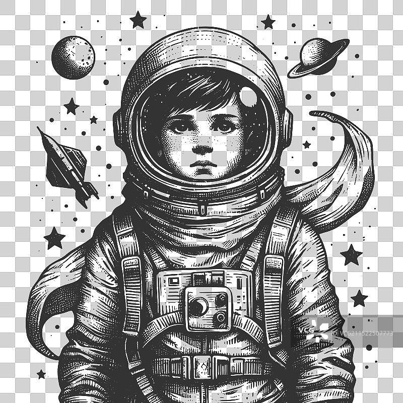 穿着太空服的儿童宇航员雕刻图片素材