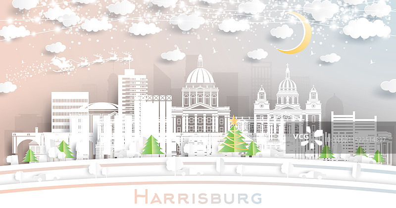 美国宾夕法尼亚州哈里斯堡冬季城市天际线图片素材