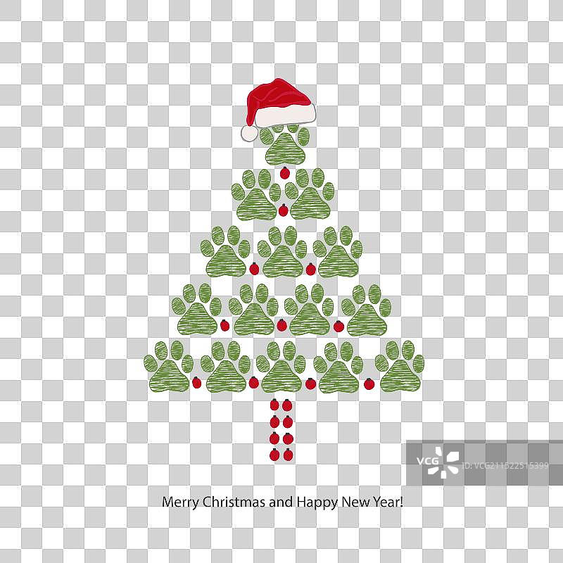 爪印松树新年快乐制作图片素材