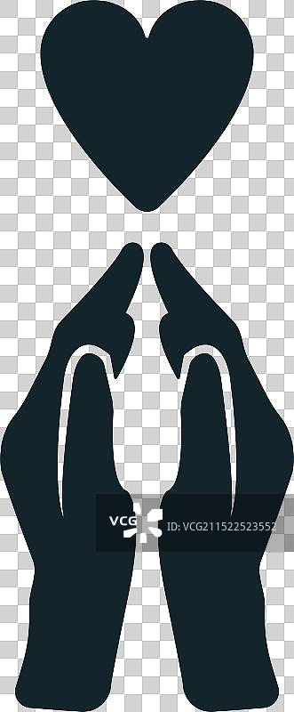 双手呵护漂浮的心形符号图片素材