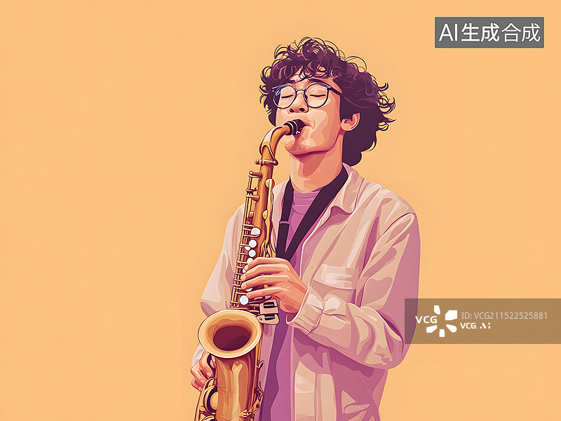 【AI数字艺术】乐队歌手鼓手萨克斯电吉他键盘小提琴电子音乐人图片素材