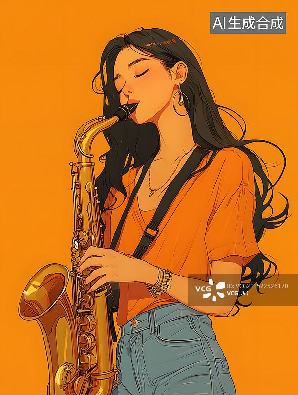 【AI数字艺术】乐队歌手鼓手萨克斯电吉他键盘小提琴电子音乐人图片素材
