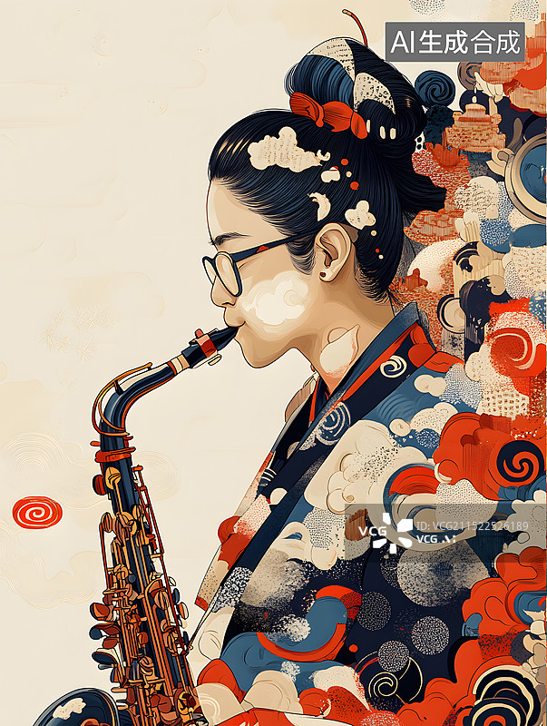 【AI数字艺术】乐队歌手鼓手萨克斯电吉他键盘小提琴电子音乐人图片素材