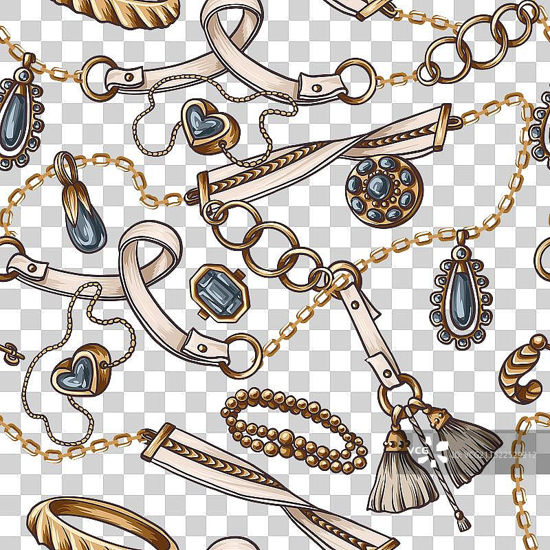 珠宝腰带和链条无缝图案图片素材