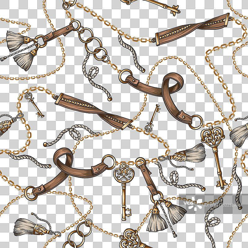 链条腰带钥匙无缝图案图片素材