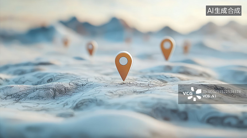 【AI数字艺术】雪地上定位坐标符号，导航定位概念图片素材