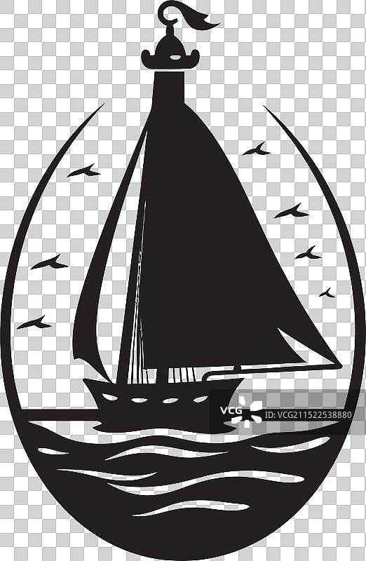 瓶中船黑色Logo设计图片素材