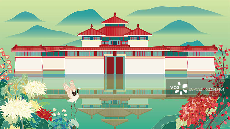 国风地标城市风光矢量插画系列—国潮风 北京市 北京市西周燕都遗址博物馆图片素材