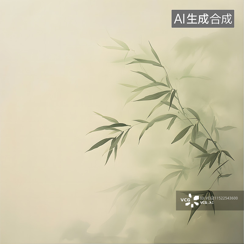 【AI数字艺术】国风竹叶水墨画背景图片素材