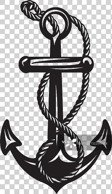 海洋遗产：带有绳索设计的船锚图标图片素材
