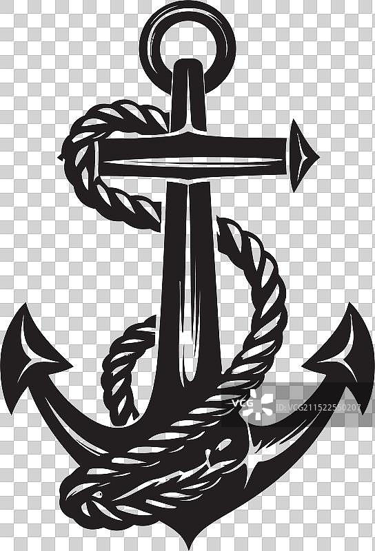 复古航海徽章船锚与绳索图片素材