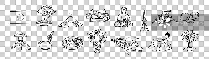 涂鸦风格的日本地标合集图片素材