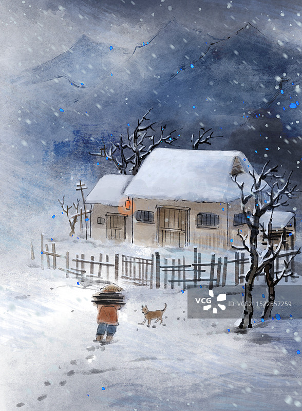 逢雪宿芙蓉山主人古诗插画图片素材