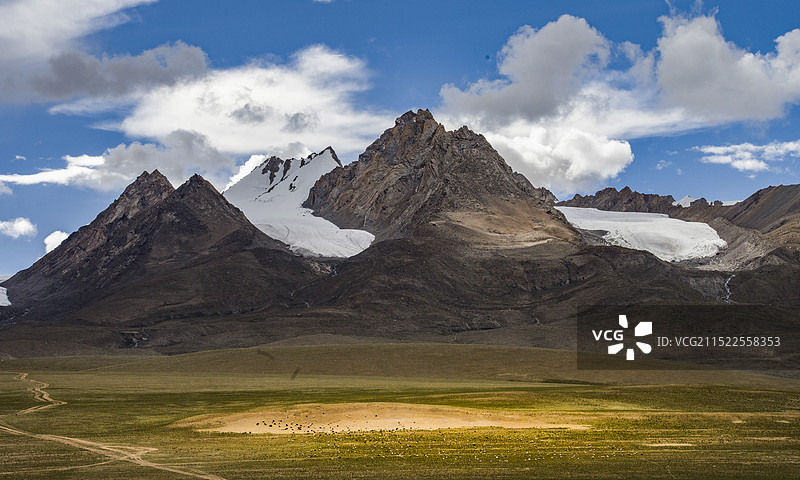 雪山下的牧场图片素材
