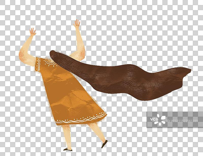 长发女孩举起双手背影插画元素图片素材