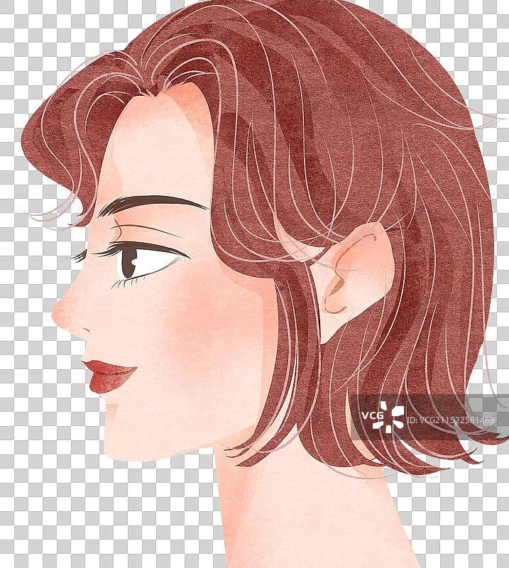 短发女性的侧面插画元素图片素材