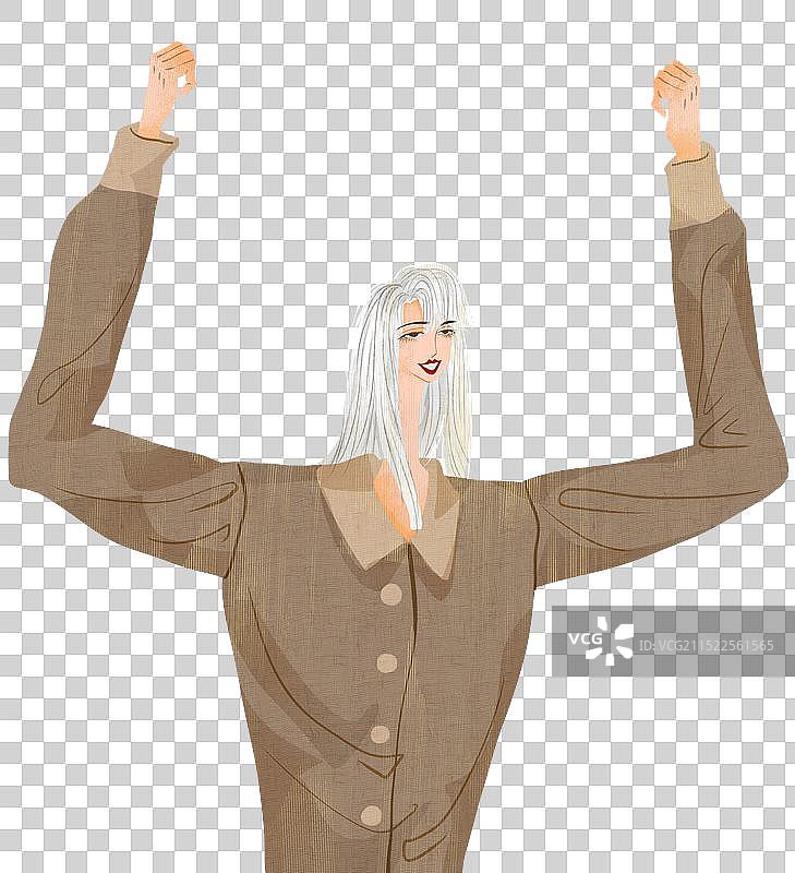 女性兴奋的举起双手插画元素图片素材