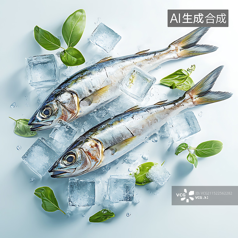 【AI数字艺术】俯拍视角静物摄影鲅鱼新鲜食品素材图片素材