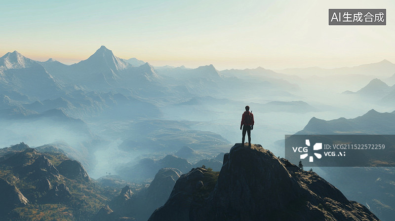 【AI数字艺术】户外站在山顶的人图片素材
