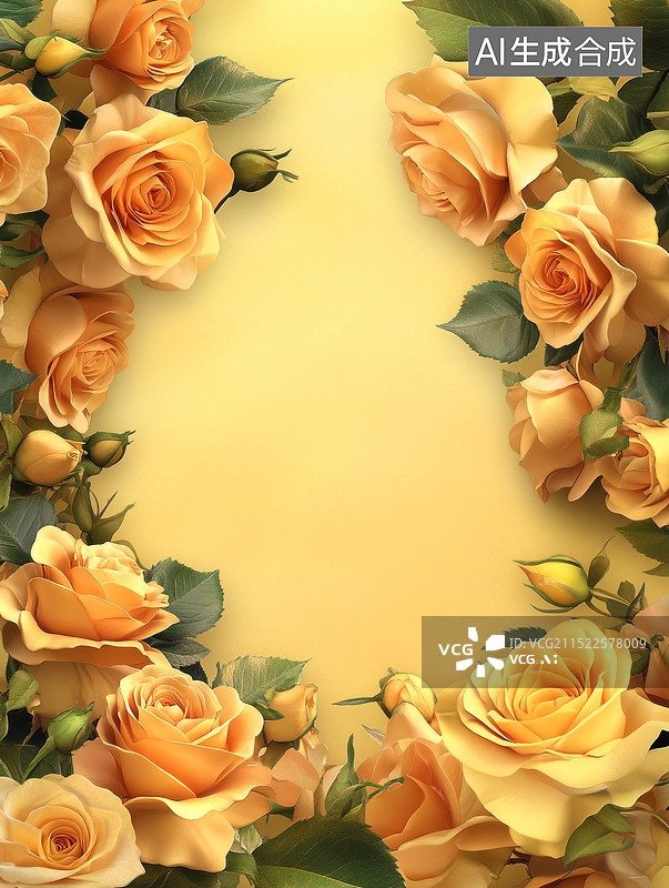 【AI数字艺术】黄玫瑰中心留白设计素材图片素材