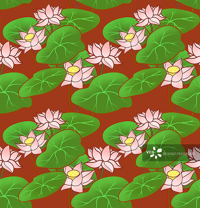 荷花卡通无缝图案图片素材