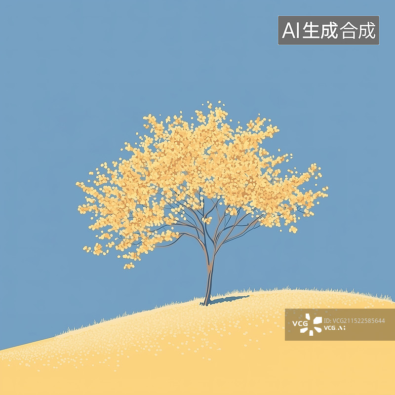 【AI数字艺术】矢量插图，栾树，黄金雨，一树黄金雨图片素材