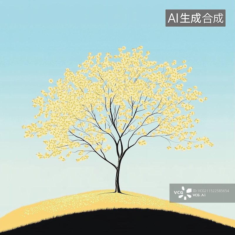 【AI数字艺术】矢量插图，栾树，黄金雨，一树黄金雨图片素材