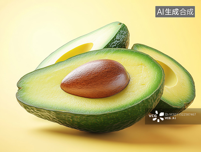 【AI数字艺术】一个对半切开的牛油果，放在黄色背景上图片素材