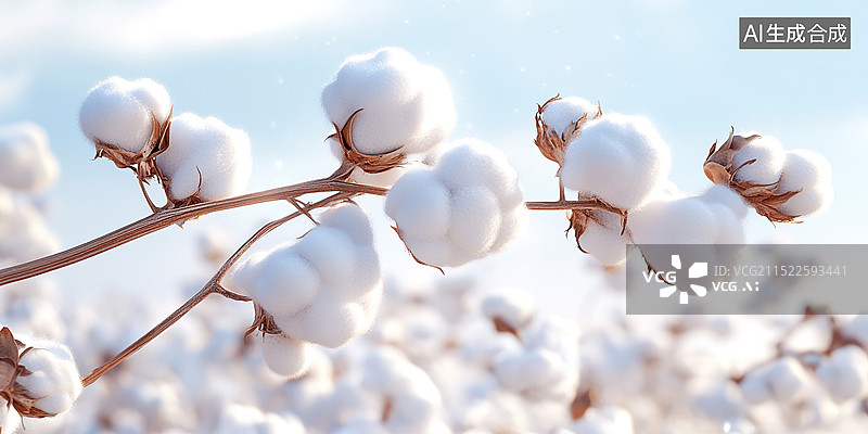 【AI数字艺术】清新自然棉花植物蓝天下低角度观察图片素材