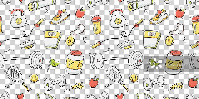 健身涂鸦草图无缝图案图片素材