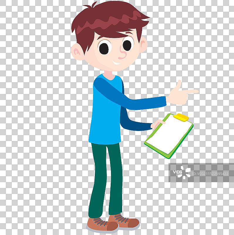 男孩指着写字板上的空白纸图片素材