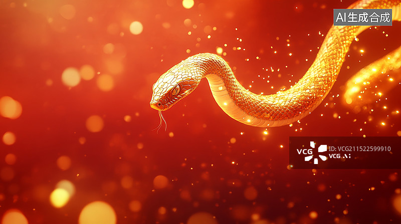 【AI数字艺术】金色的蛇，十二生肖，蛇图片素材