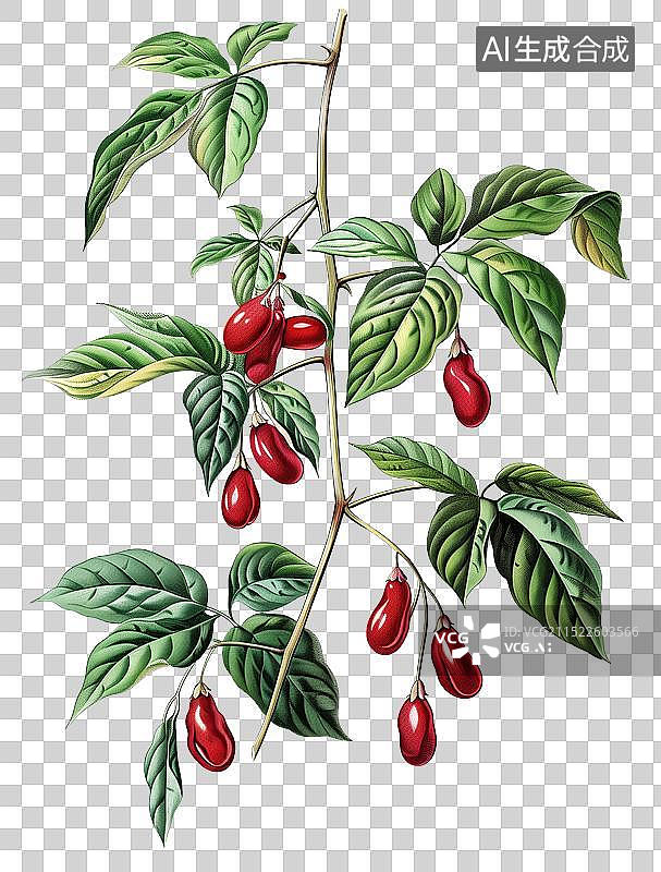 【AI数字艺术】植物中药之枸杞，手绘水彩药材枸杞子，手绘中药材枸杞，红色,浆果,枸杞,农业,插画图片素材