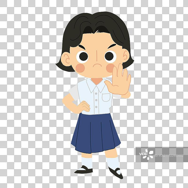 卡通风格的愤怒泰国女学生图片素材