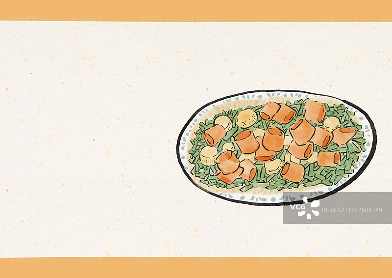 国潮风威海美食插画-海肠捞饭图片素材