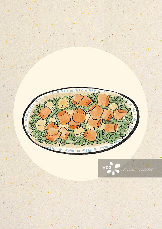 国潮风威海美食插画-海肠捞饭图片素材