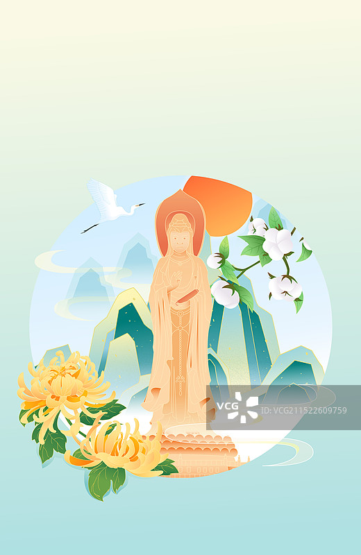 国风二十四节气寒露三亚城市建筑矢量插画图片素材