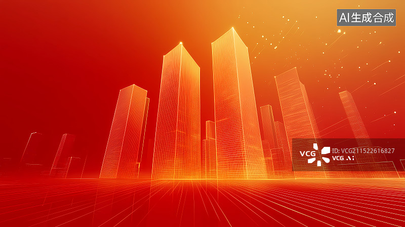【AI数字艺术】红色城市高楼背景图片素材